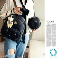  Leather Backpack Bag - Black